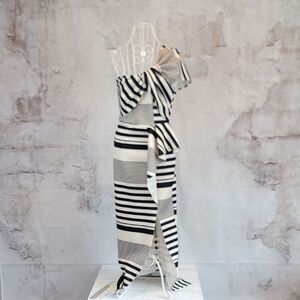 ASOS One Shoulder Maxi Dress Striped Black And White Womens Size 6